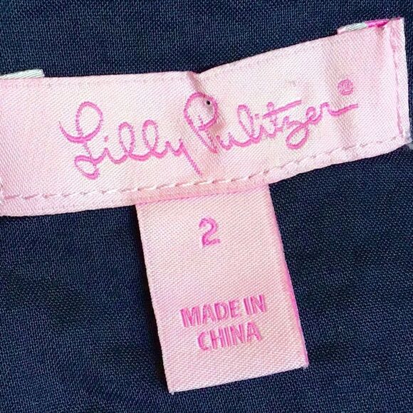 Lilly Pulitzer Aveline Navy Blue Metallic Gold Trim Sleeveless Shift Dress - Picture 14 of 14